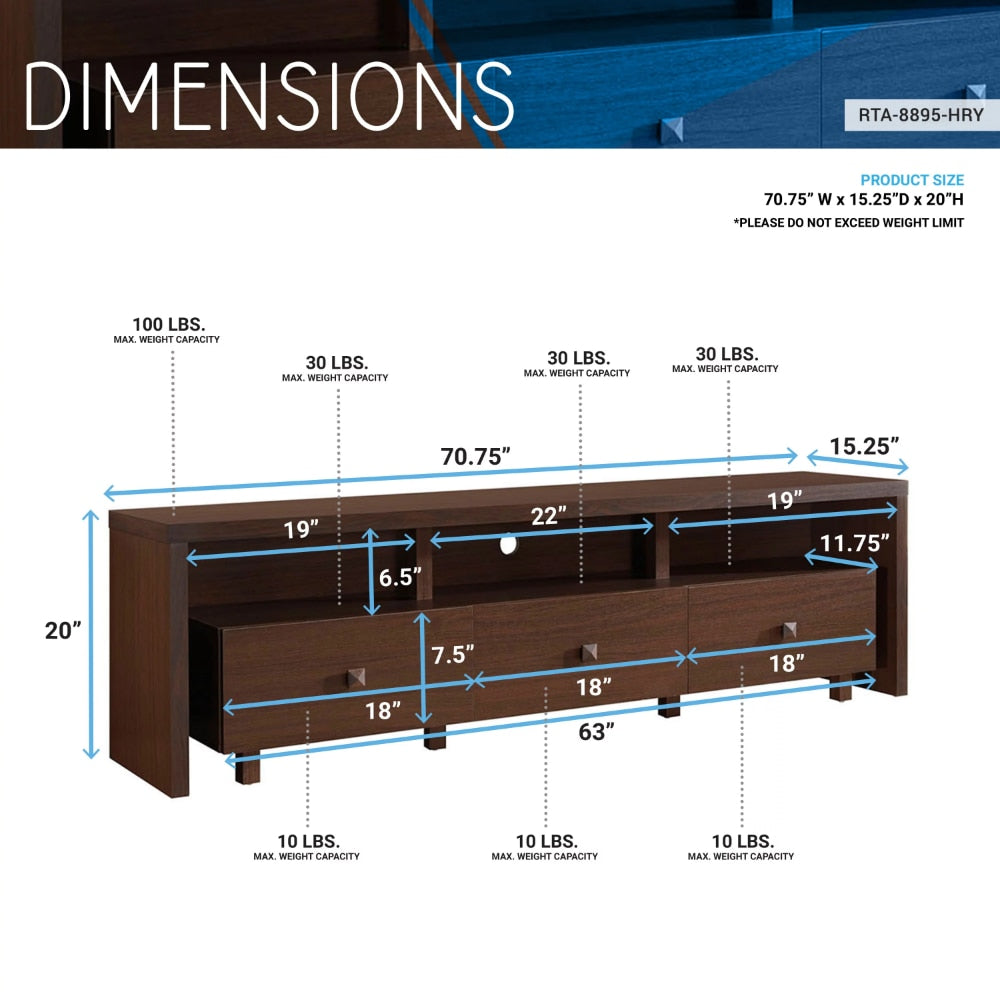 34810574 Elegant Modern TV Stand for TVs Up To 75&quot; with Storage, Wood-like Finish, Hickory Brown，70.75 X 15.25 X 20.00 Inches