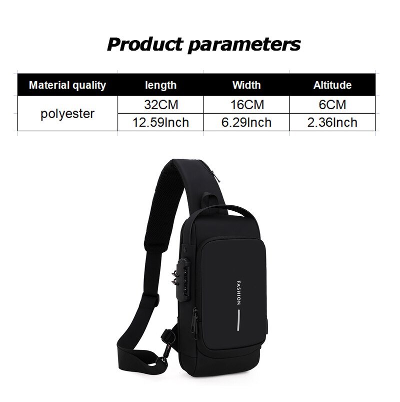 Men Multifunction Anti Theft USB Shoulder Bag Man Crossbody Cross Body Travel Sling Chest Bags Pack Messenger Pack