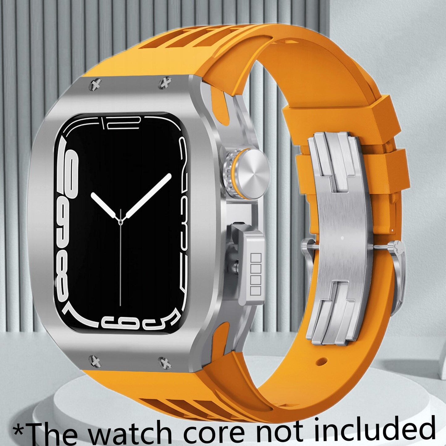 Luxury Titanium Modification Kit For Apple Watch 8 7 45mm Metal Bezel Case For iWatch Series 8 7 6 SE 5 44mm Rubber Strap Band