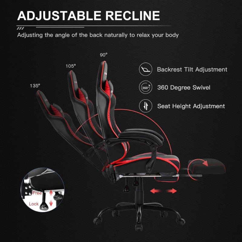 GTRACING Leather Ergonomics Gaming Chair Adjustable Height Reclining Office Chair