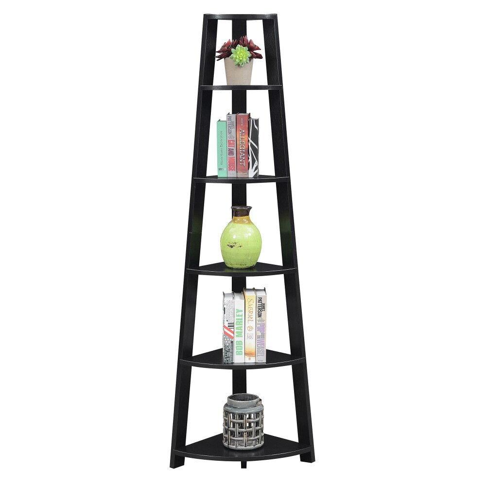 5 Tier Corner Bookcase, Black Storage Holders Racks