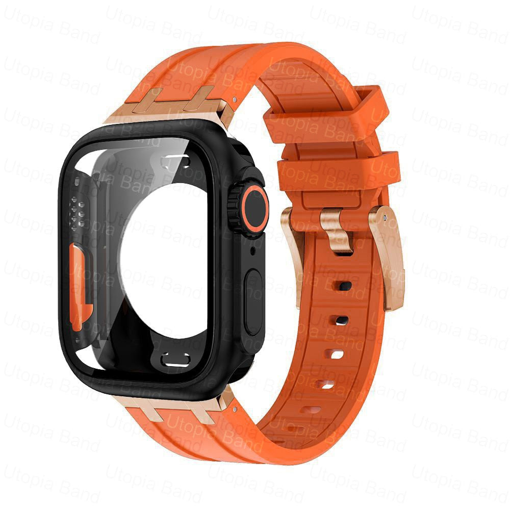 360 Full Protector Change To Ultra Case for Apple Watch 45mm 44mm 8 7 6 SE 5 4 1:1 Appearance Protective Film Rubber Bracelet