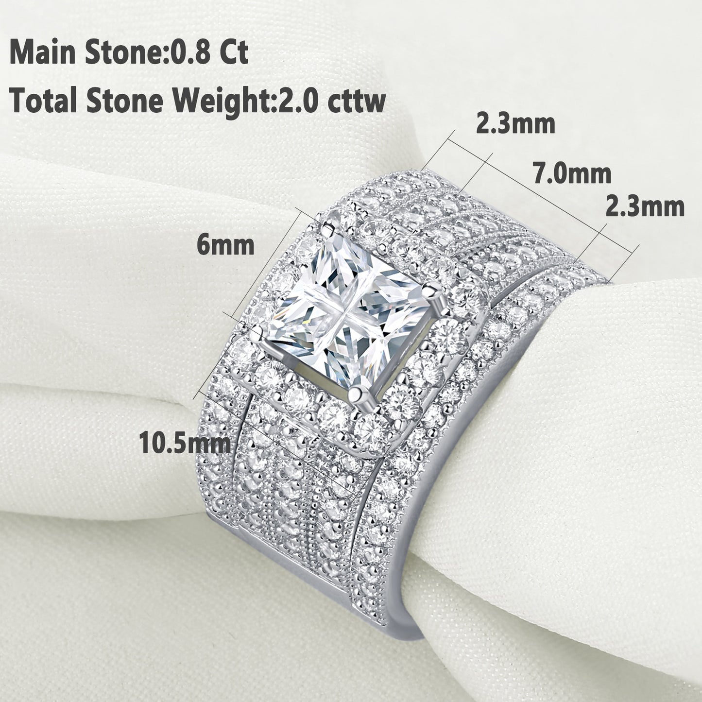 Newshe 3 Pieces Engagement Rings For Women Solid 925 Silver Wedding Jewelry Halo Perfect Princess Cut Symmetrical AAAAA Zircons