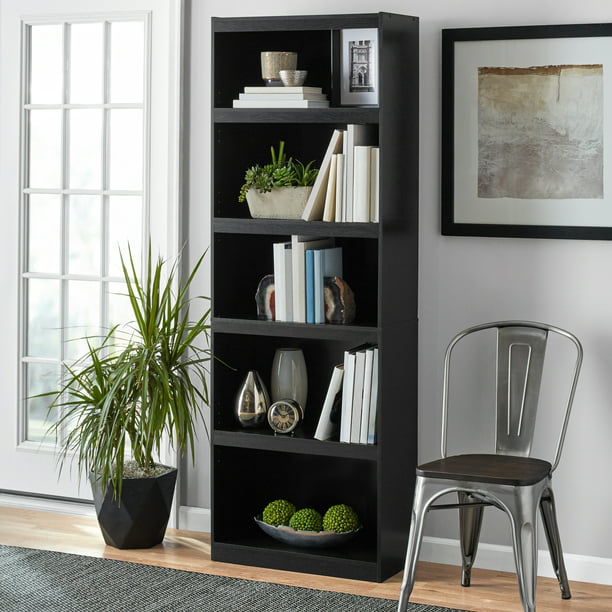 Mainstays Framed 5-Shelf Bookcase, True Black Oak chest of drawers for bedroom  living room cabinets