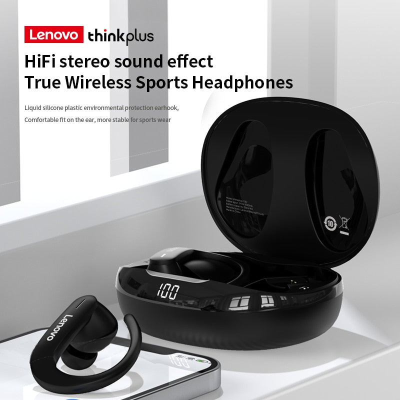 Lenovo T50 Bluetooth 5.3 Earphones TWS Wireless Headphones Button Control Noise Reduction Earhooks Waterproof Headset with Mic