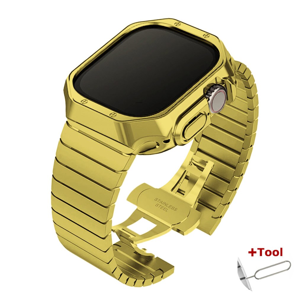 Stainless Steel Link Bracelet For Apple Watch Ultra 49mm TPU Case+Band 8 7 45mm 41mm Strap for iWatch 6 SE 5 4 3 42 44mm 38 40mm