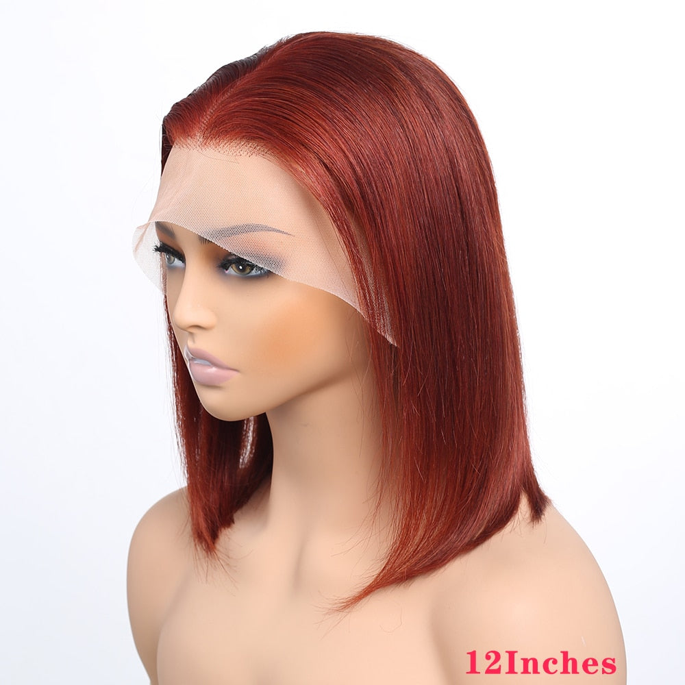 Reddish Brown Bob Lace Frontal Wig Human Hair 13x4 Straight Lace Front Wig Short Bob Wig Copper Red Lace Frontal Bob Wigs