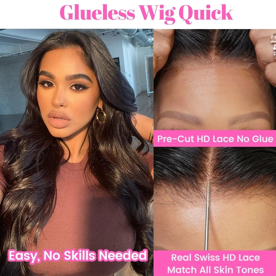 Body Wave Glueless HD Lace Front Human Hair Wigs For Women Pre Plucked HD Lace Wig Wear Go Wigs Pre cut 4x6 Lace Closure Wig