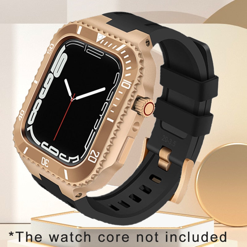 Luxury Modification Mod Kit For Apple Watch Band Case 7 6 5 4 3 44mm 45mm Rubber Strap Metal Frame Accessories For iwatch Series