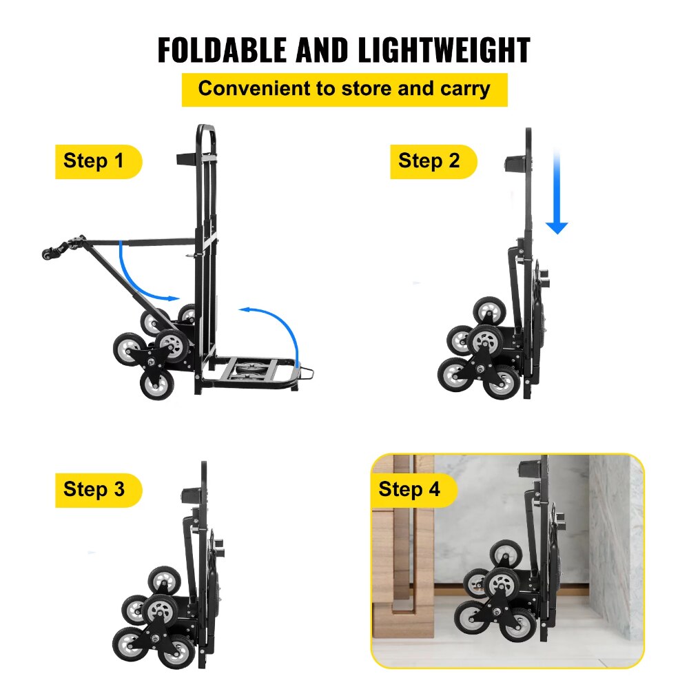 Stair Climbing Cart 460lbs Capacity Portable Folding Trolley Wheels Stair Climber Hand Truck with Adjustable Handle