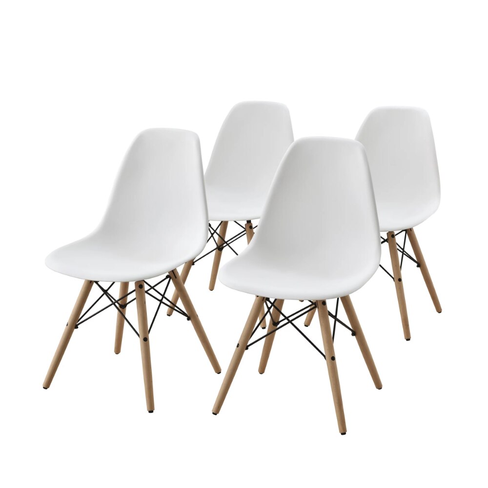 Mainstays Mid-Century Modern Dining Chair, Set of 4, White and Beech Color