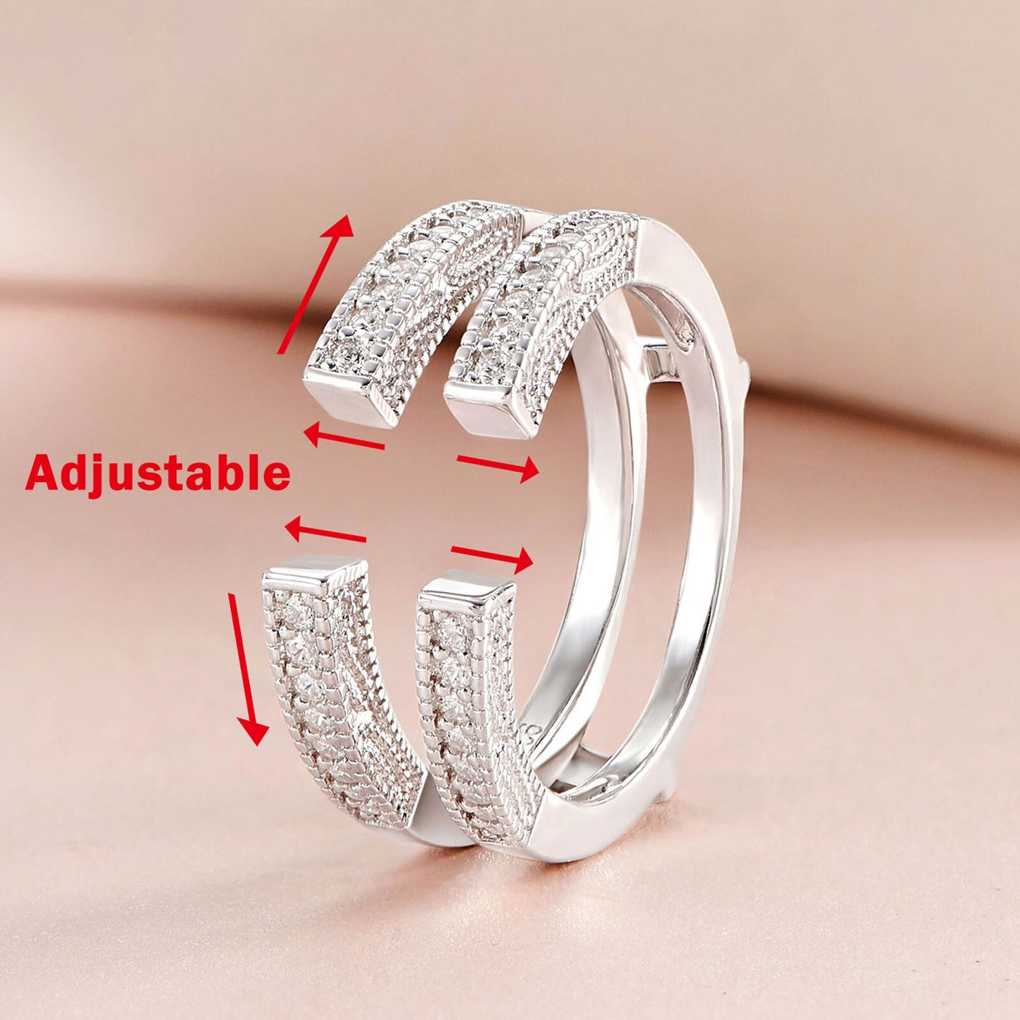 Newshe Creative 925 Sterling Silver Ring Enhancer for Engagement Adjustable Open Guard Wrap Wedding Band BR1516