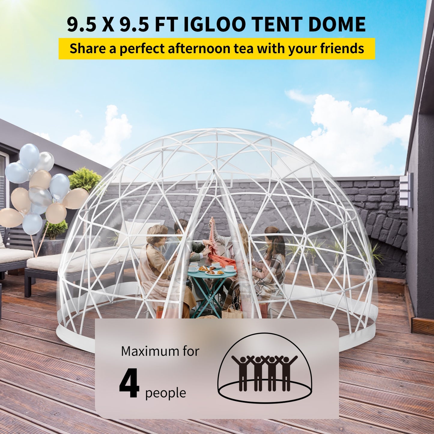 VEVOR Bubble Tent Garden Igloo 9.5/12ft With LED PVC Cover Geodesic Greenhouse Dome for Outdoor Sunbubble Backyard Bubble House