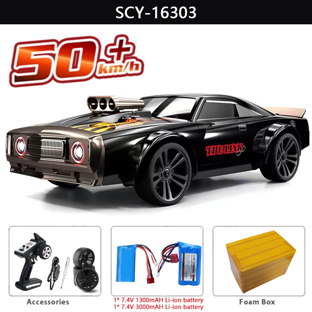 16303 1:16 50KM/H RC Car 4WD With LED Remote Control Muscle Cars High Speed Drift Racing Vehicle for Kids vs Wltoys 144001 Toys