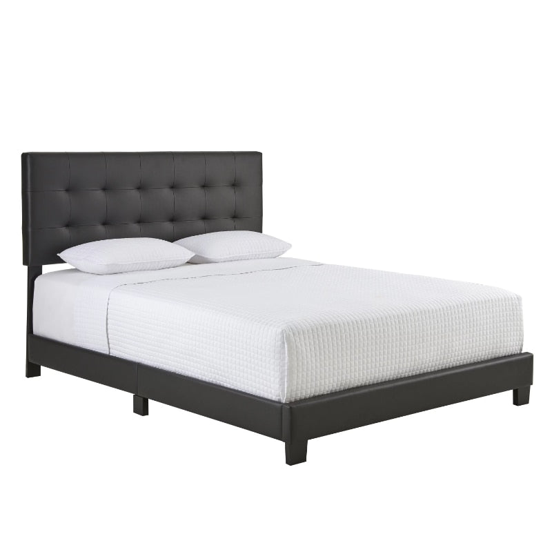 Boyd Sleep Roma Upholstered Tufted Faux Leather Platform Bed Frame with Bonus Base Wooden Slat System, Full, Black