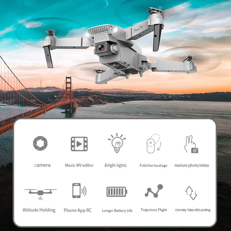 E88 RC Drone Quadcopter  With Wide Angle  Foldable Quadcopter Camera Height Hold Avoidance Quadcopter Drones Kid Gift Toys