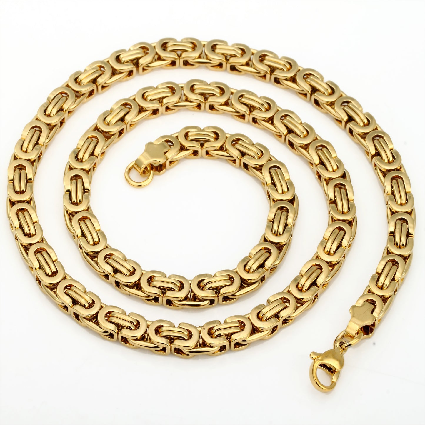 7mm High quality Flat Byzantine Link Necklace For Mens Boys Gold Color Stainless Steel Heavy Luxury Jewelry