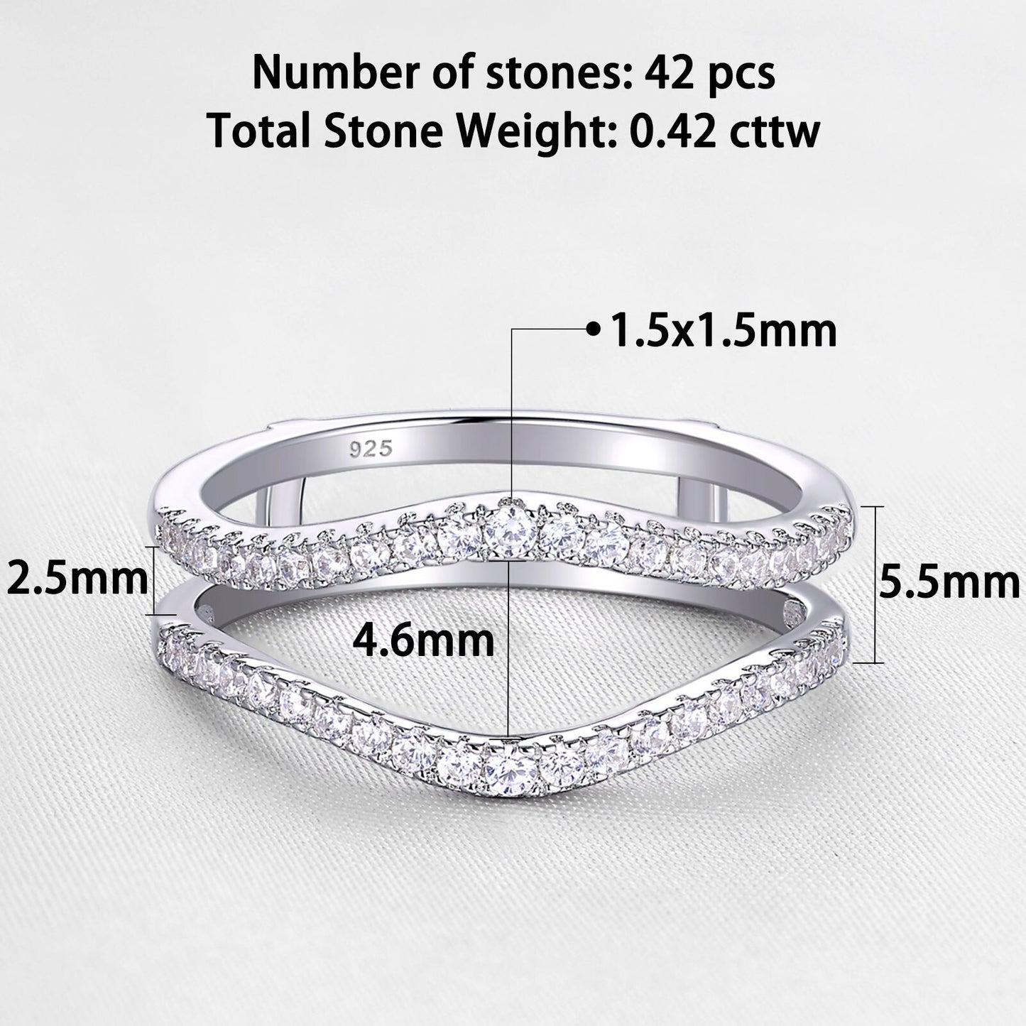 Newshe Solid 925 Sterling Silver Wedding Bands For Women Hollow Guard Ring AAAAA Cubic Zircons Minimalist Fine Jewelry