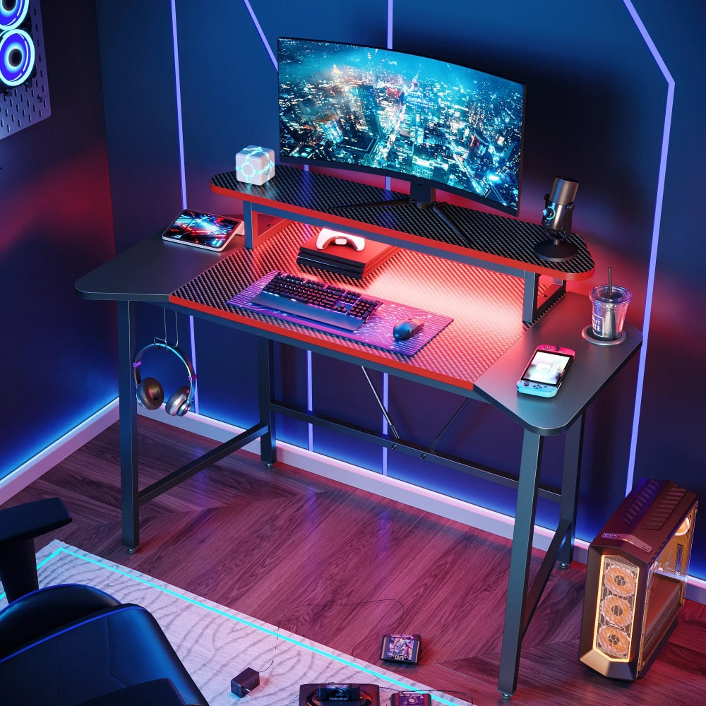 50.3&quot; Gaming Desk Computer Office Table with LED Lights &amp; Monitor Stand, Carbon Fiber office desk  office furniture  gaming desk