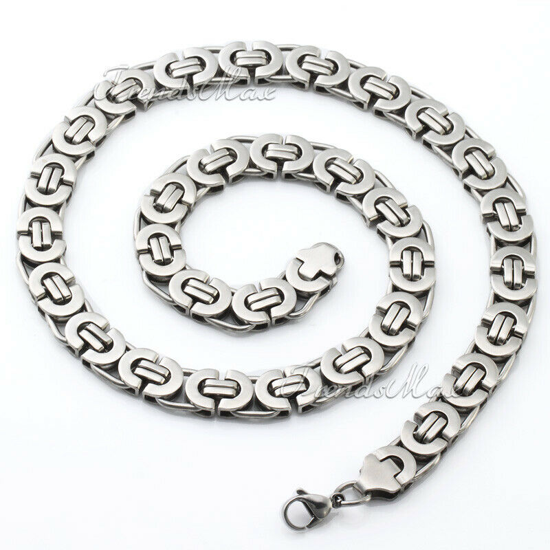 11mm 316L Stainless Steel Flat Byzantine Link Necklace For Mens Boys Punk Hip Hop Silver Color Choker Necklaces KN05