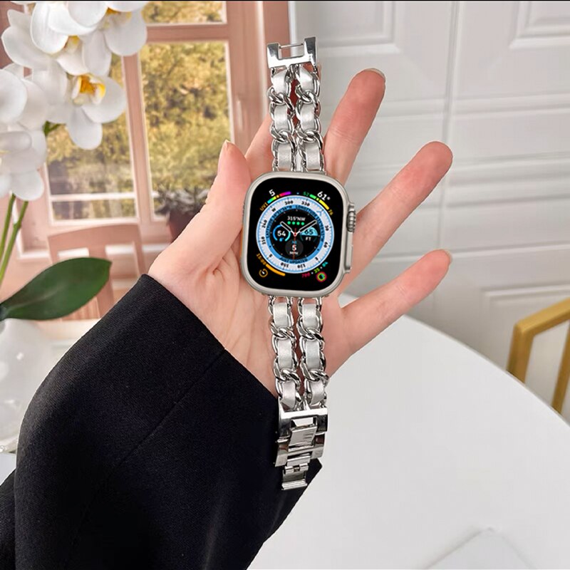 Luxury Women Wristband for Apple Watch Band 8 Ultra 49mm Strap for iwatch 7 8 41mm 45mm SE 6 5 4 3 38/42mm 44 40mm Bracelet Lady