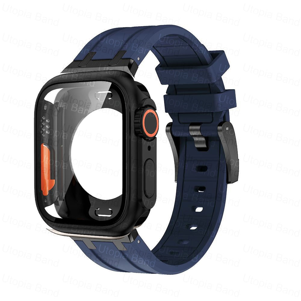 360 Full Protector Change To Ultra Case for Apple Watch 45mm 44mm 8 7 6 SE 5 4 1:1 Appearance Protective Film Rubber Bracelet