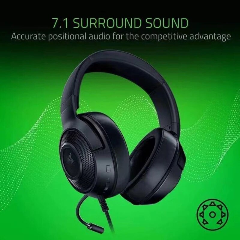 Razer Kraken X Gaming Headphone 7.1 Surround Sound Headset with Bendable Cardioid Microphone 40mm Driver Unit Headphones