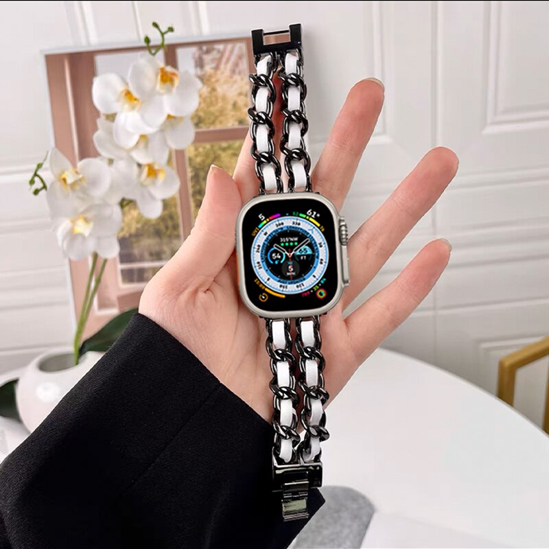 Luxury Women Wristband for Apple Watch Band 8 Ultra 49mm Strap for iwatch 7 8 41mm 45mm SE 6 5 4 3 38/42mm 44 40mm Bracelet Lady