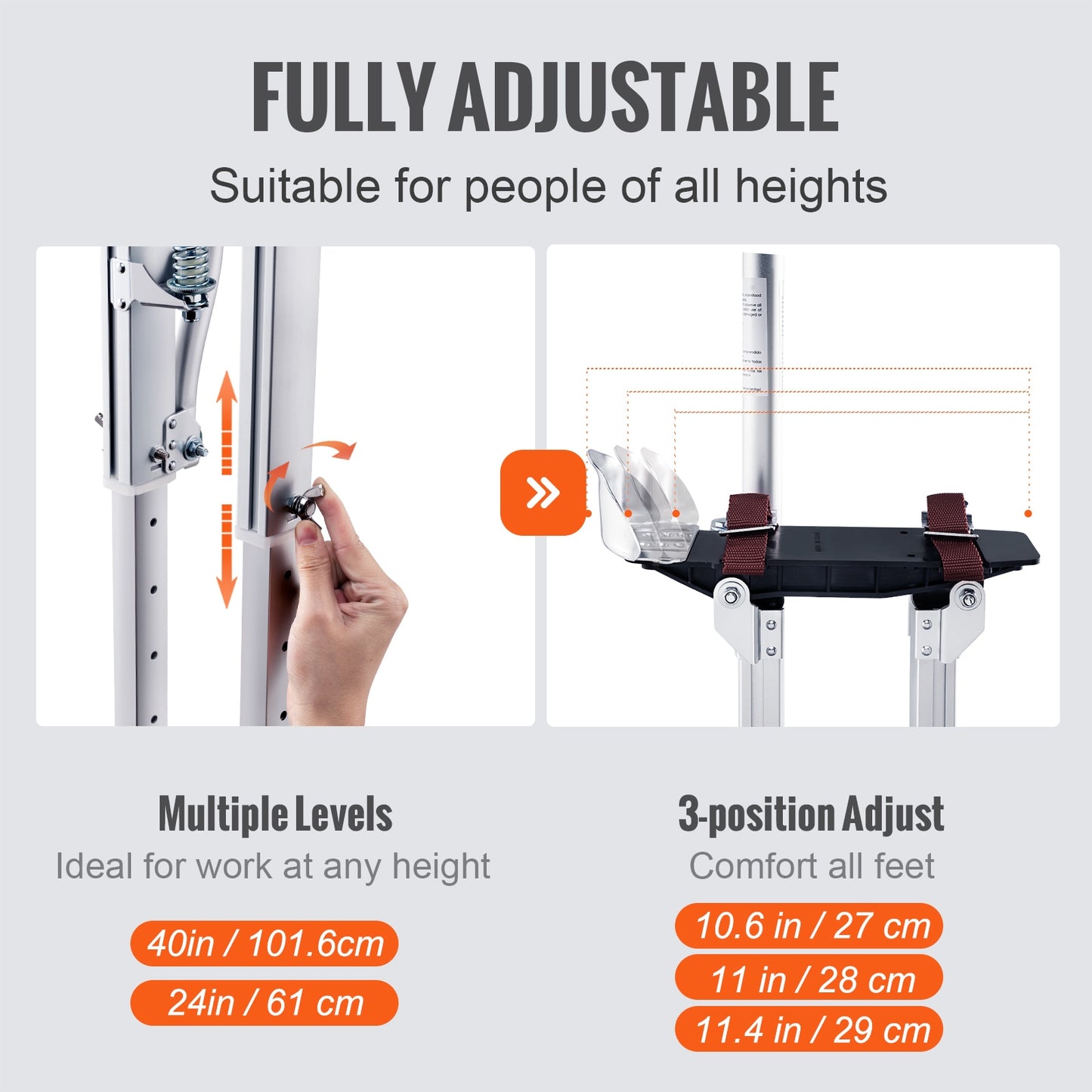 VEVOR 24&quot;-40&quot; Drywall Stilts Professional Aluminum lastering Stilt Ladder Adjustable Plastering Stilts Paint Tool Stage Props