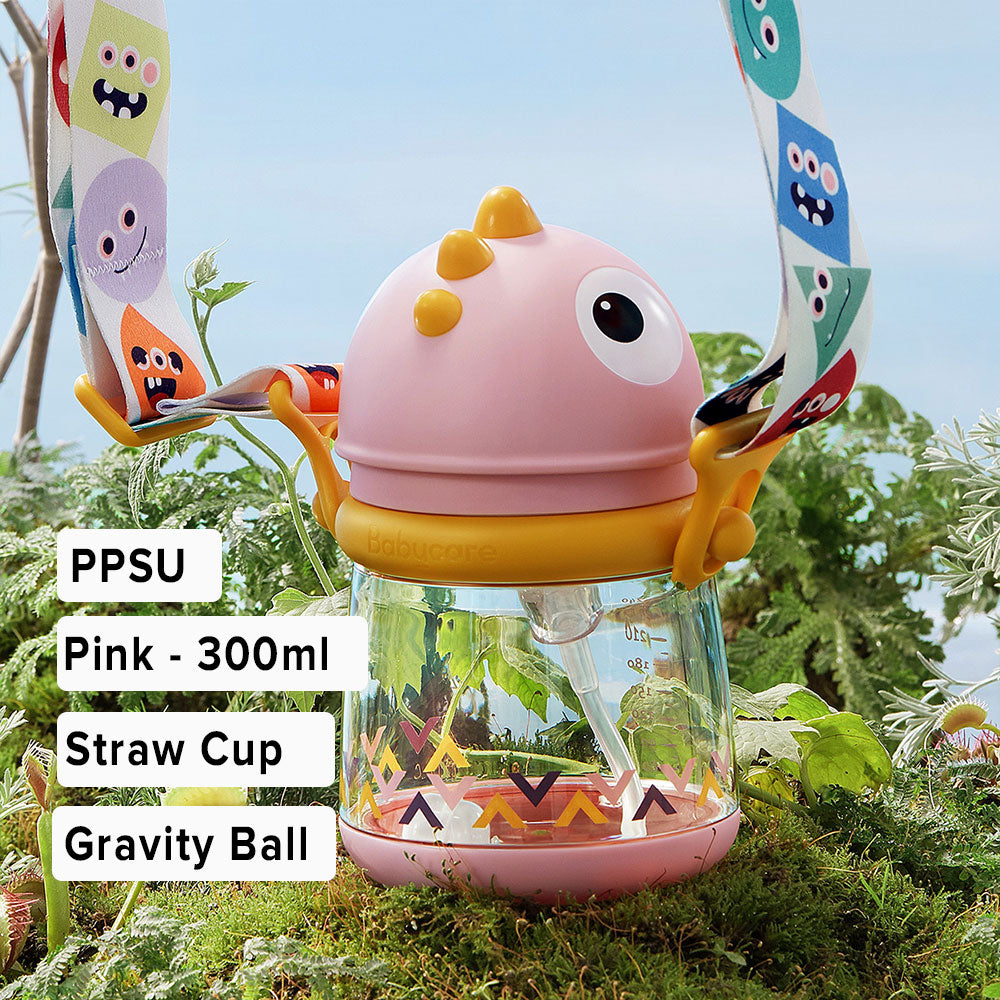 Bc Babycare 80/150/220/300ml Baby Straw Cups Kids Gravity Ball 360° Drinking Water Bottles Leak-proof Dinosaur Shape Handle Cup