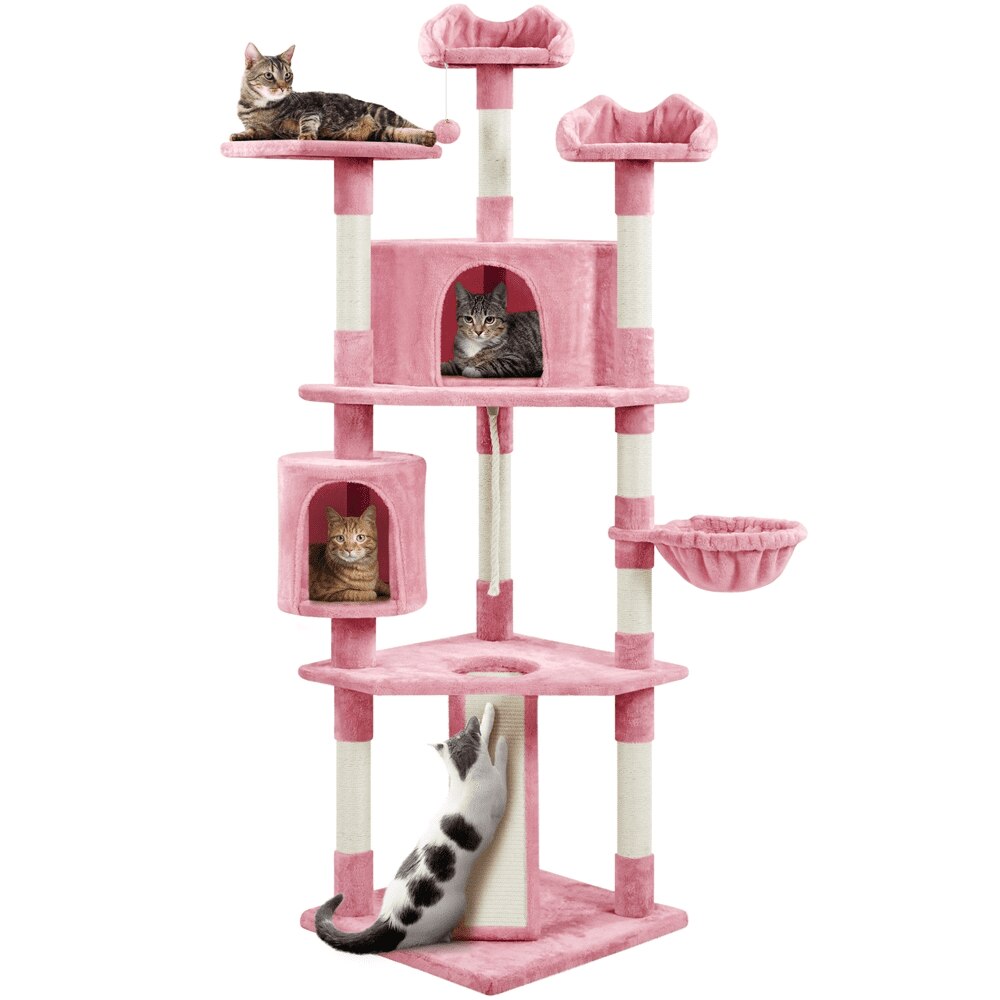 Easyfashion 79&quot; Multilevel Cat Tree Tower with Scratching Posts, Light Gray