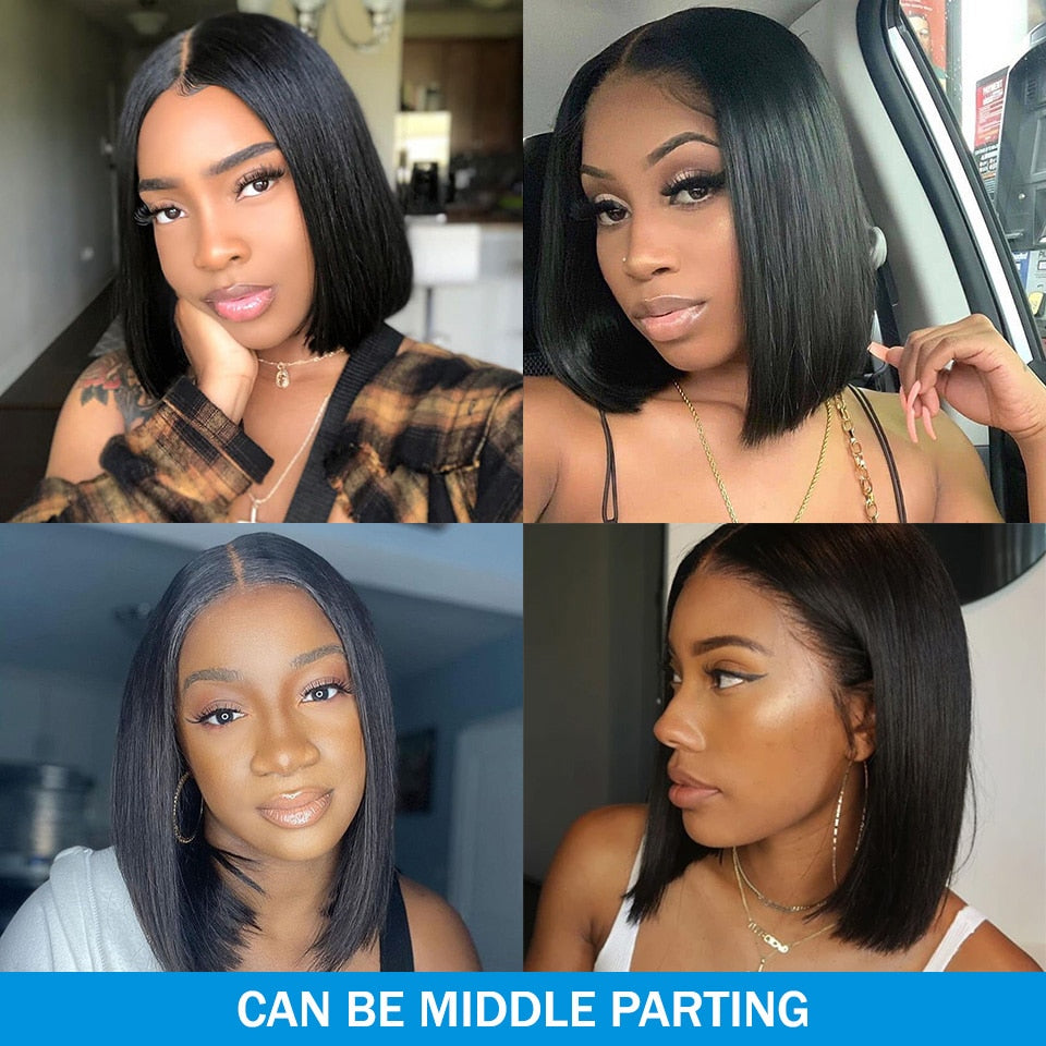 Brazilian Natural Pre Plucked 5x1 T Part Lace Short Bob Wig Straight Bob Wig 13x4 Lace Front Human Hair Wigs For Black Women