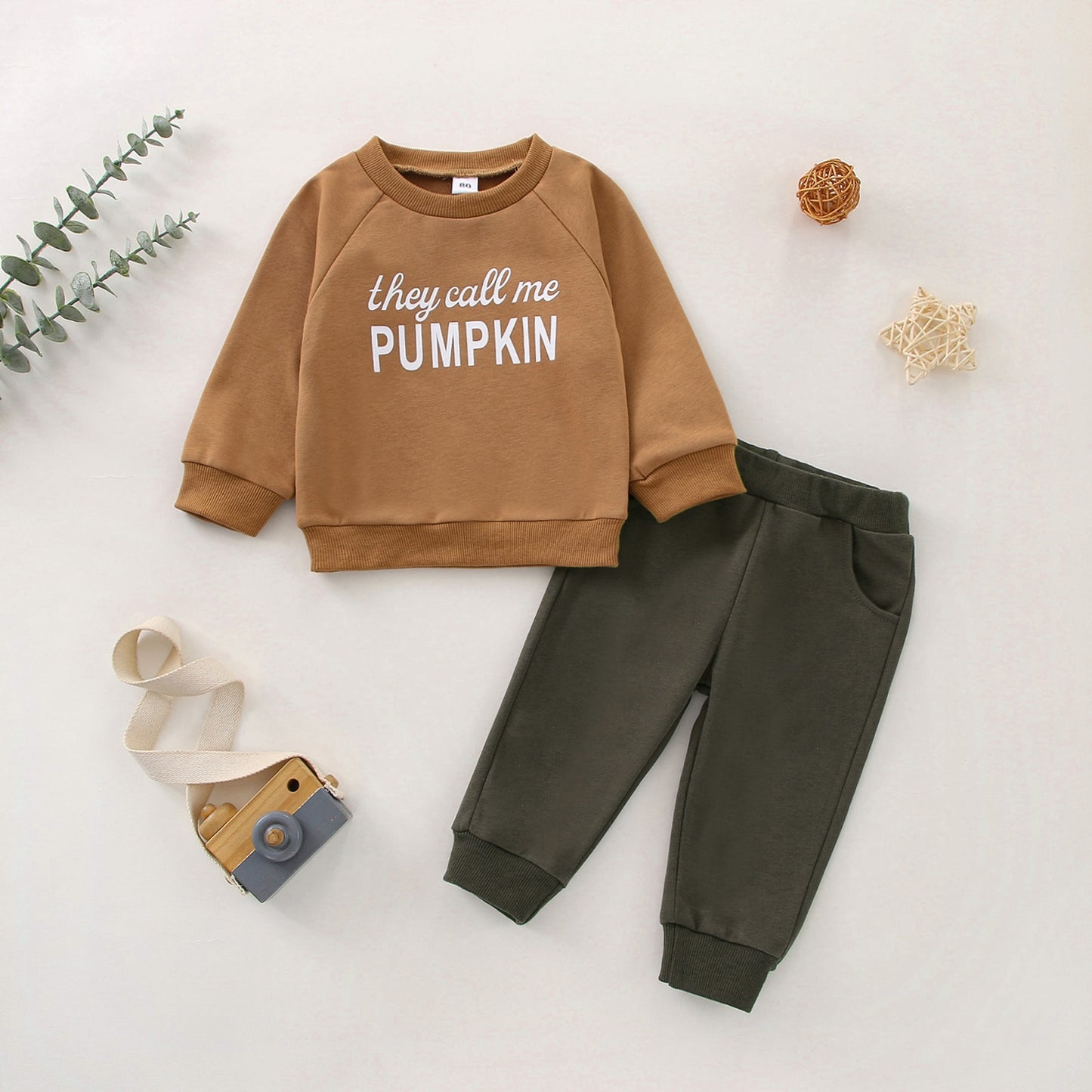 2022-07-29 Lioraitiin 0-24M Autumn Baby Boys Clothes Sets 2pcs Pumpkin Letter Long Sleeve Sweatshirt Tops+Solid Pants