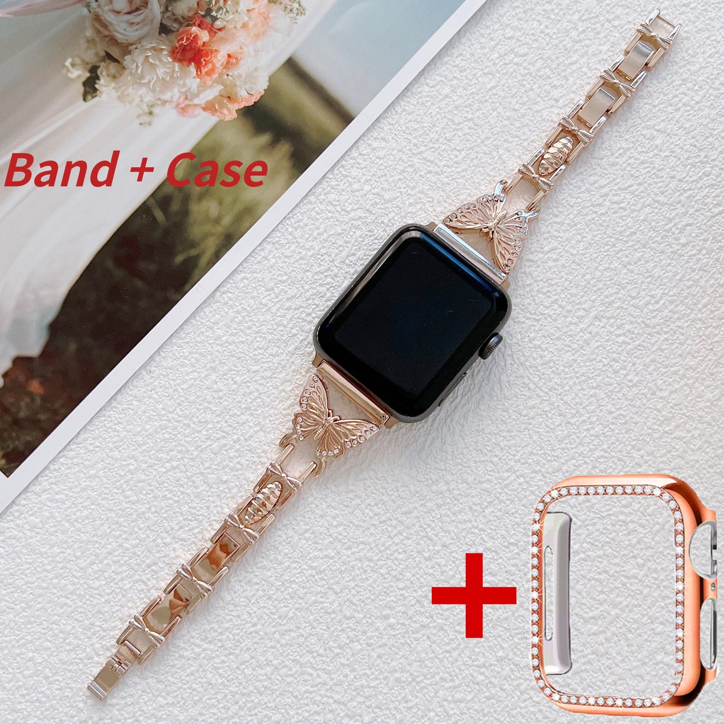 Metal Bling Band For Apple Watch 44 40 38 42mm 41 45 Women Stainless Steel Bracelet Diamond Butterfly For iWatch Series 7 6 543