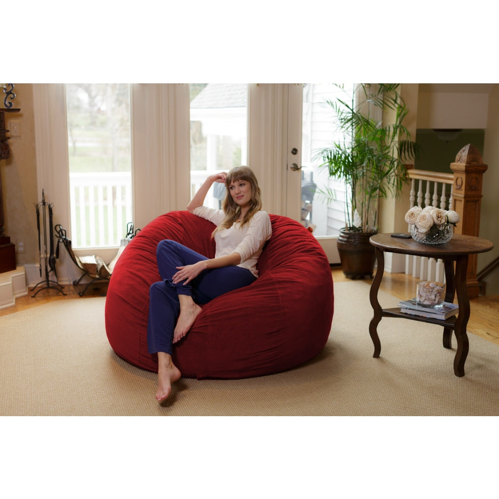 Bean Bag Chair, Memory Foam Lounger with Microsuede Cover, All Ages, 6 ft, Pebble Red