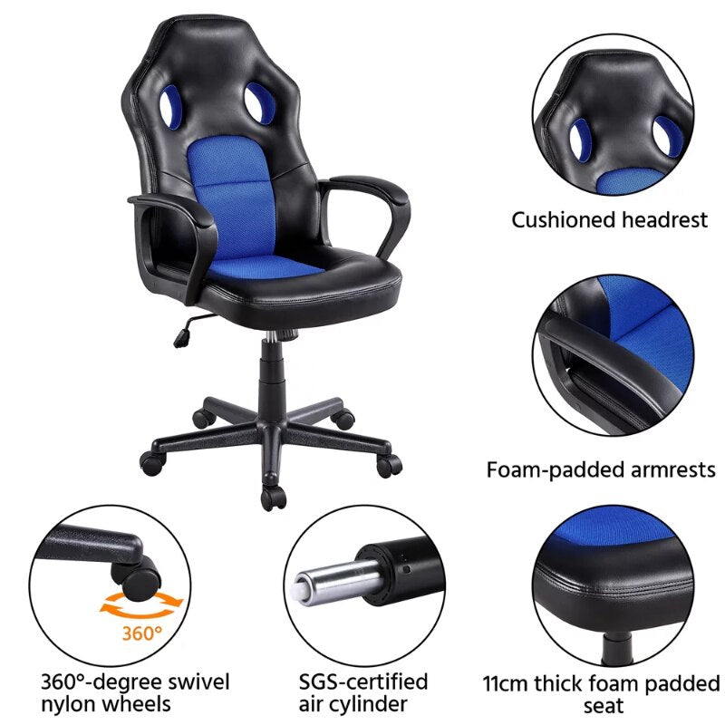 Adjustable Swivel Artificial Leather Gaming Chair, Blue  Computer Chair