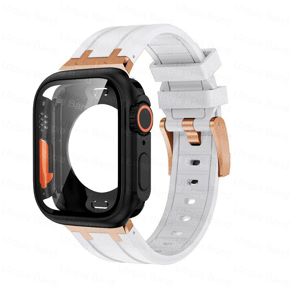 360 Full Protector Change To Ultra Case for Apple Watch 45mm 44mm 8 7 6 SE 5 4 1:1 Appearance Protective Film Rubber Bracelet