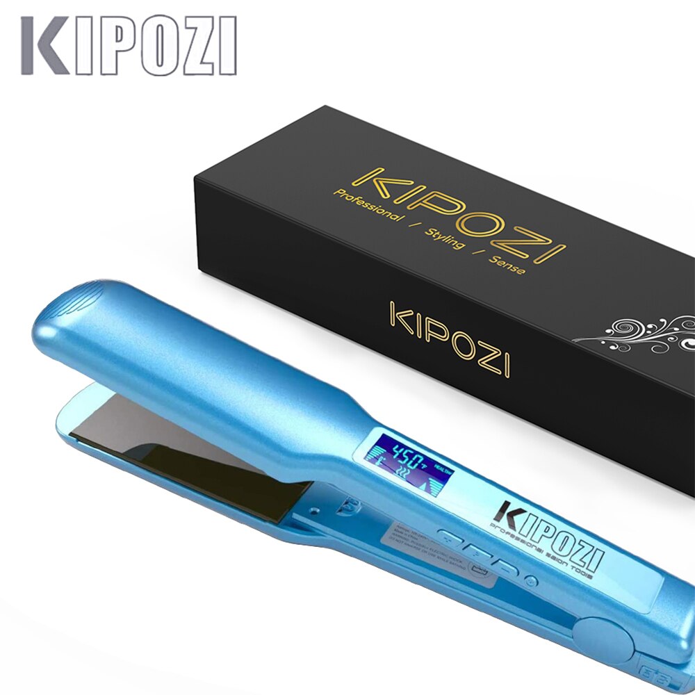 KIPOZI KP-139 Professional Straightener Titanium Flat Iron with Digital LCD Display Dual Voltage Instant Heating Curling Iron