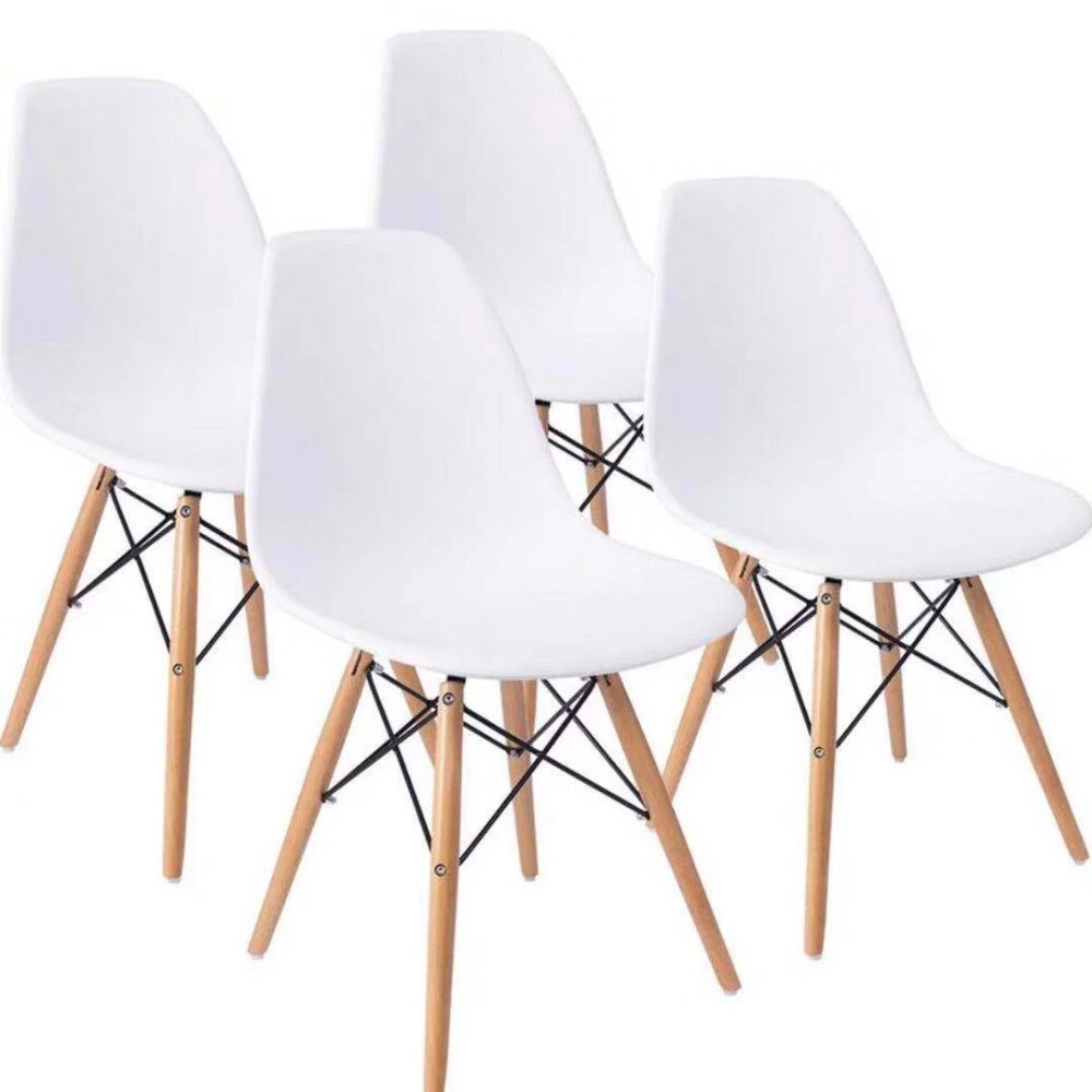 Mainstays Mid-Century Modern Dining Chair, Set of 4, White and Beech Color