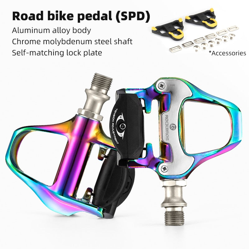 ROCKBROS SPD-SL Cycling Road Bike Bicycle Self-locking Pedals Ultralight Aluminum Alloy 2 Sealed Bearing Bicycle Pedal Bike Part