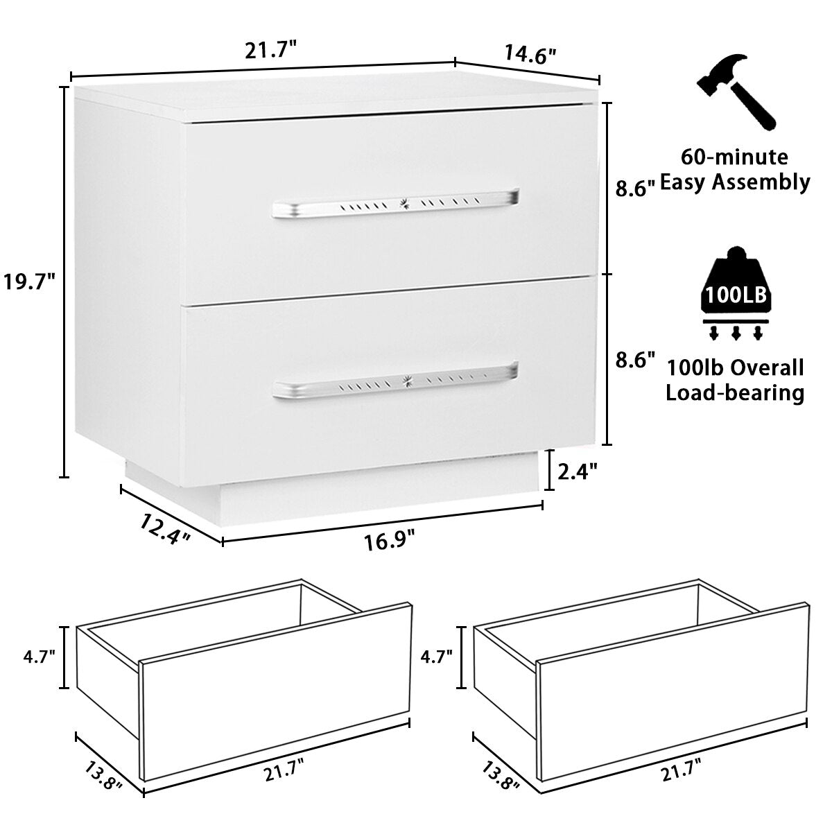 Modern Luxury Nighstand Bedside Table LED Storage Cabinet Sofa Bed side Table High Gloss Coffee Table Home Furniture Night Stand