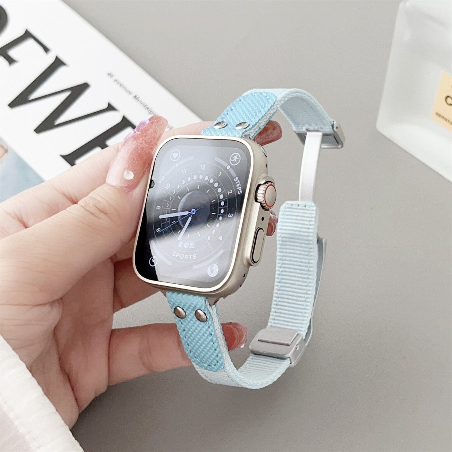 Lady Nylon Magnetic Strap For Apple Watch Band Ultra 49mm 8 7 45mm 41mm Magnetic buckle For Iwatch 6 5 4 Se 44mm 42mm 40mm 38mm