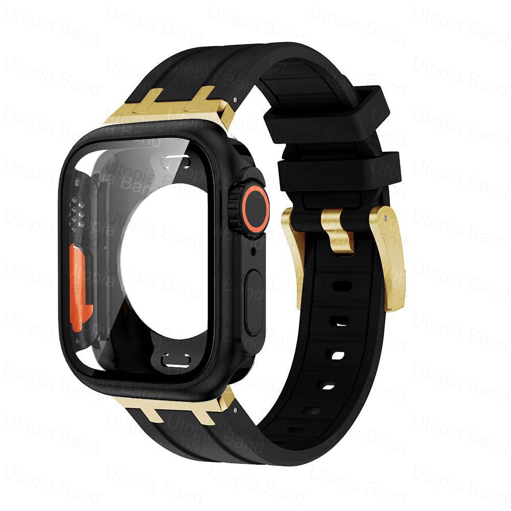 360 Full Protector Change To Ultra Case for Apple Watch 45mm 44mm 8 7 6 SE 5 4 1:1 Appearance Protective Film Rubber Bracelet