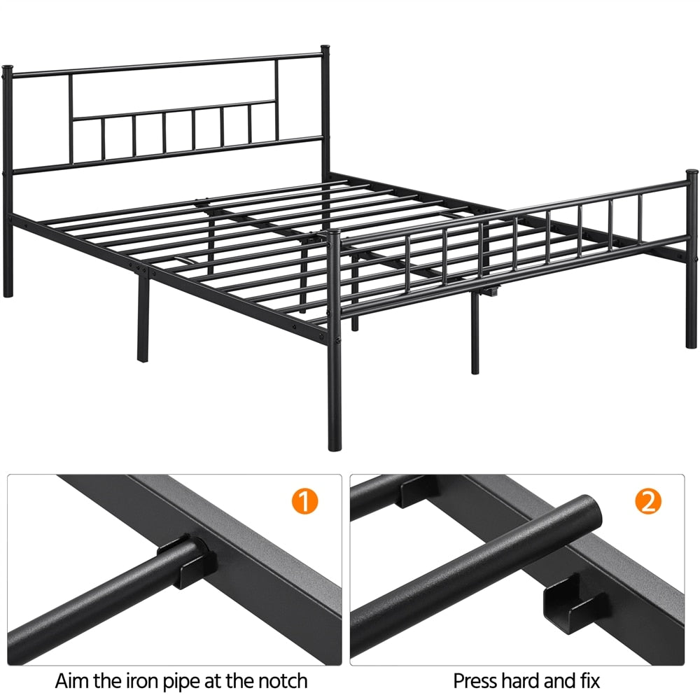 Metal Queen Platform Bed with Headboard and Footboard, Black