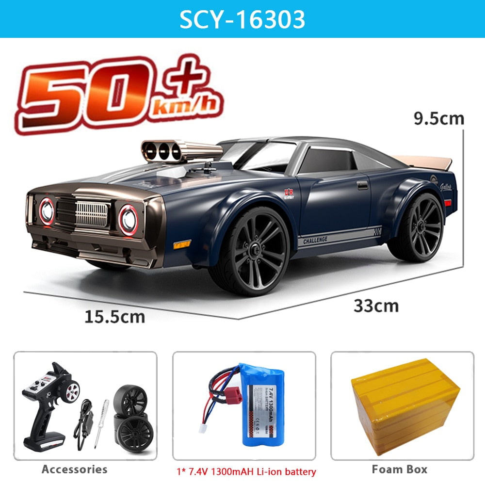 16303 1:16 50KM/H RC Car 4WD With LED Remote Control Muscle Cars High Speed Drift Racing Vehicle for Kids vs Wltoys 144001 Toys