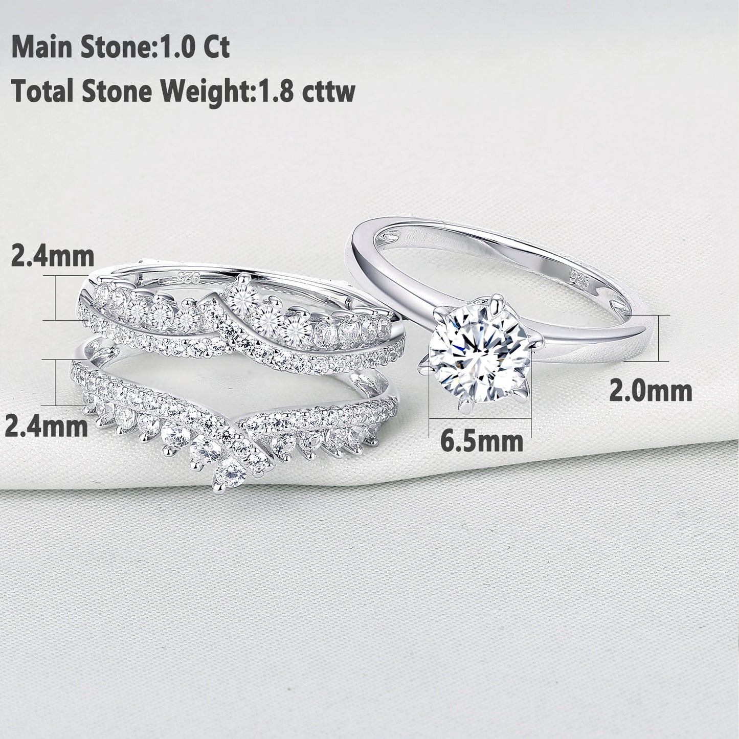 Newshe Wedding Rings for Women Engagement Ring Enhancer Band Bridal Set Sterling Silver 1.8Ct Cz Fine Jewelry BR0910