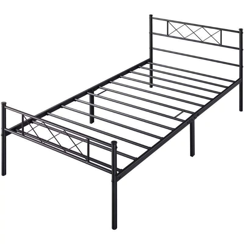 SMILE MART X-Design Headboard &amp; Footboard Metal Twin Bed Black 78&quot; L × 41&quot; W × 35&quot; H Twin Bed Frame Bedroom Furniture