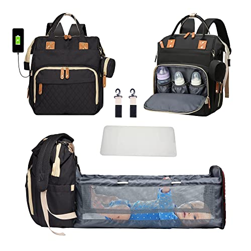 3 In 1 Diaper Bag Backpack Foldable Baby Bed Waterproof Travel Bag with USB Charge Diaper Bag Backpack with Changing Bed 3 types