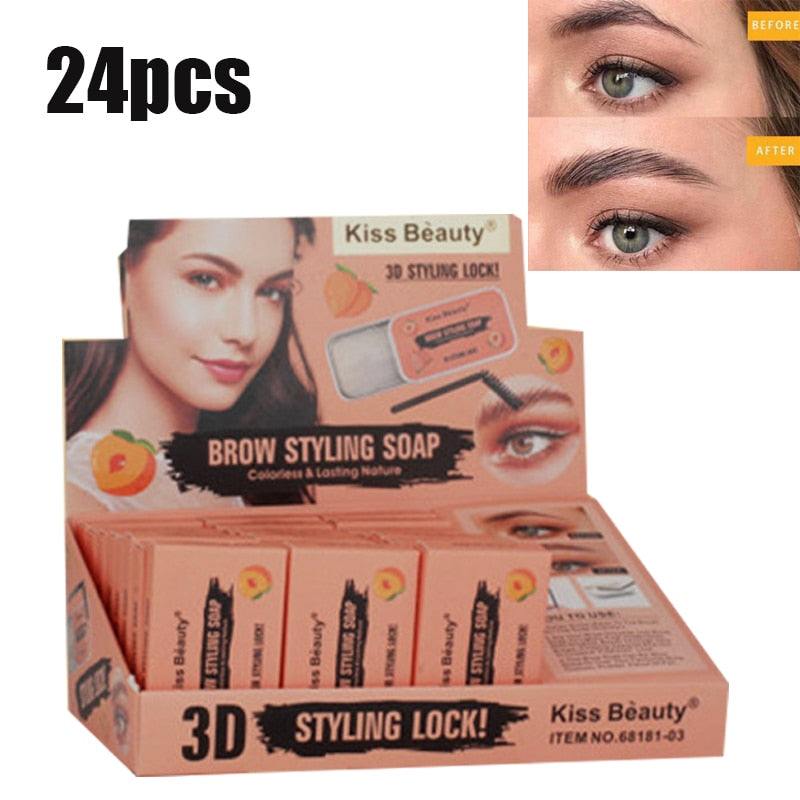 24Pcs/box Eyebrow Soap Wax Cream Gel Long Lasting 3D Brow Styling Soap Waterproof Wholesale Kit