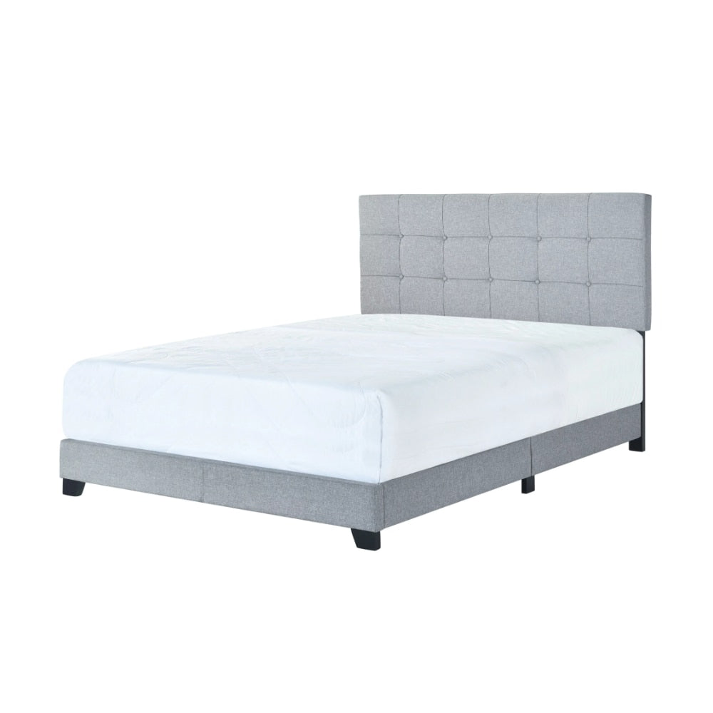 Crown Mark Florence Gray Upholstered Panel Bed, Bedroom, Durable and Strong,Gray